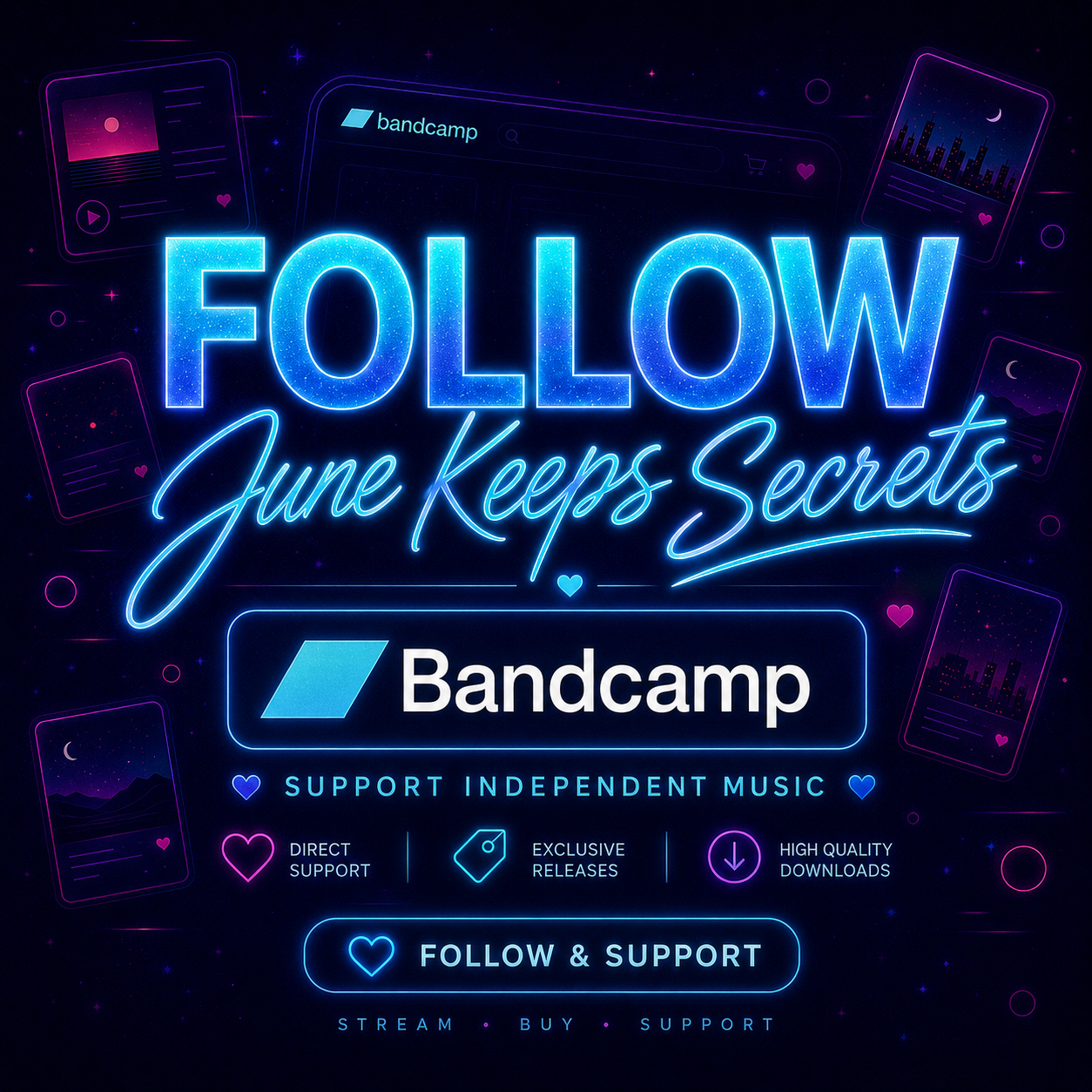 June Keeps Secrets Bandcamp follow card