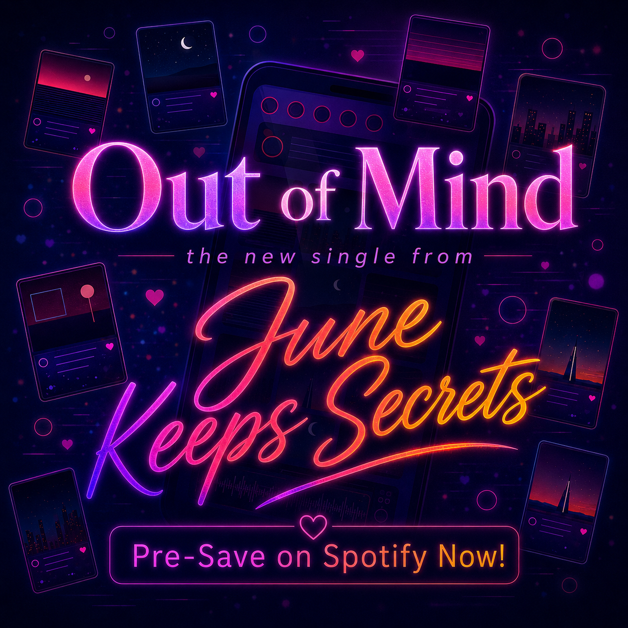 Out of Mind pre-save card by June Keeps Secrets